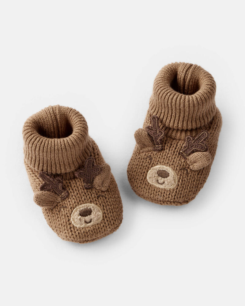 Baby Christmas Reindeer Crochet Booties - Brown, image 1 of 2 slides