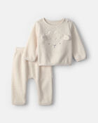 B&eacute;b&eacute; - Ensemble 2 pi&egrave;ces haut manches longues et pantalon en molleton &agrave; th&egrave;me agneau &ndash; Cr&egrave;me, image 1 sur 4 diapositives