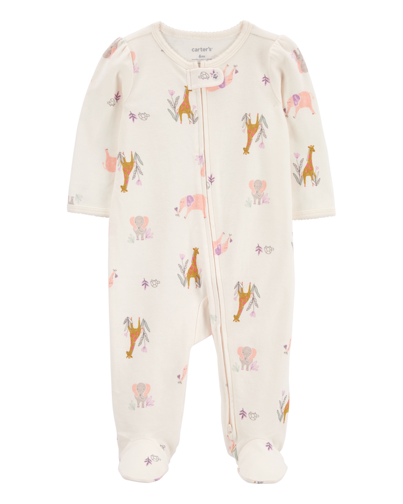 Baby Animal Print 2-Way Zip Cotton Sleeper, image 1 of 4 slides