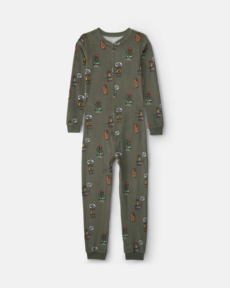 Gar&ccedil;ons - Pyjama ajust&eacute; 1 pi&egrave;ce en DreamPlush &agrave; motif d&rsquo;aliments comiques - Vert olive, image 1 sur 3 diapositives