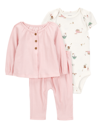 Baby 3-Piece Barn Print Little Cardigan Set, 