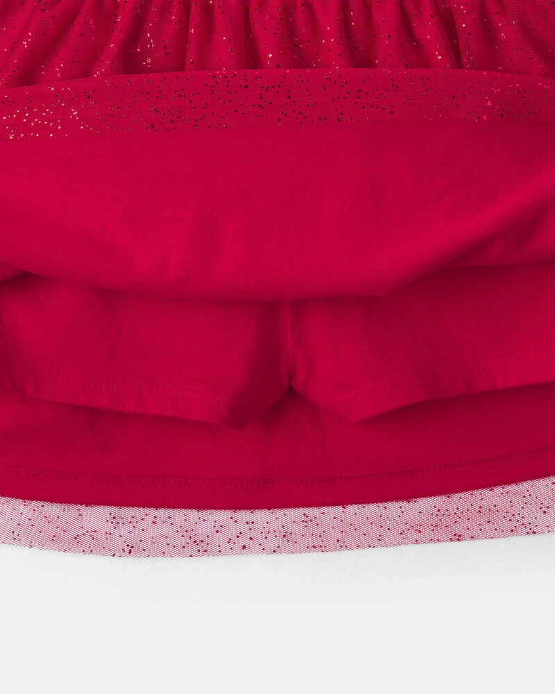 Filles - Ensemble manches longues en molleton avec n&oelig;ud et jupe-short en tulle &ndash; Cr&egrave;me/Rouge, image 3 sur 5 diapositives