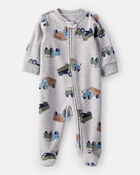 Baby Boy Construction Truck Print Loose Fit Long-Sleeve Sleeper - Grey, image 1 of 4 slides