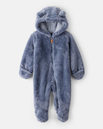 B&eacute;b&eacute; gar&ccedil;on - Combinaison &agrave; manches longues et capuchon en sherpa - Bleu, 