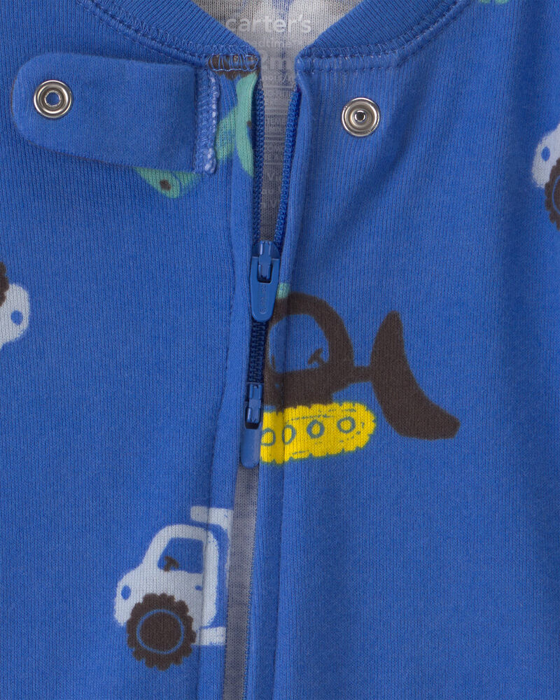 Baby Boy 1-Piece Construction 2-Way Zip 100% Cotton Snug Fit Pyjama - Blue, image 4 of 5 slides