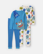 Boys 4-Piece Monster 100% Cotton Snug Fit Pyjama Set - Blue, image 1 of 6 slides