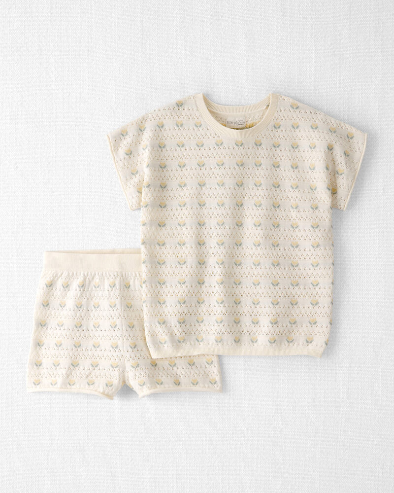 Filles - Ensemble de chandail en tricot de coton biologique &agrave; motif floral miel, image 1 sur 4 diapositives