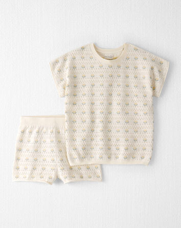 Filles - Ensemble de chandail en tricot de coton biologique &agrave; motif floral miel, 