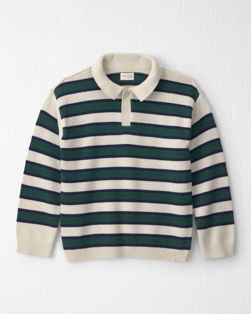 Boys Organic Cotton Sweater Knit Polo in Stripes, image 1 of 3 slides