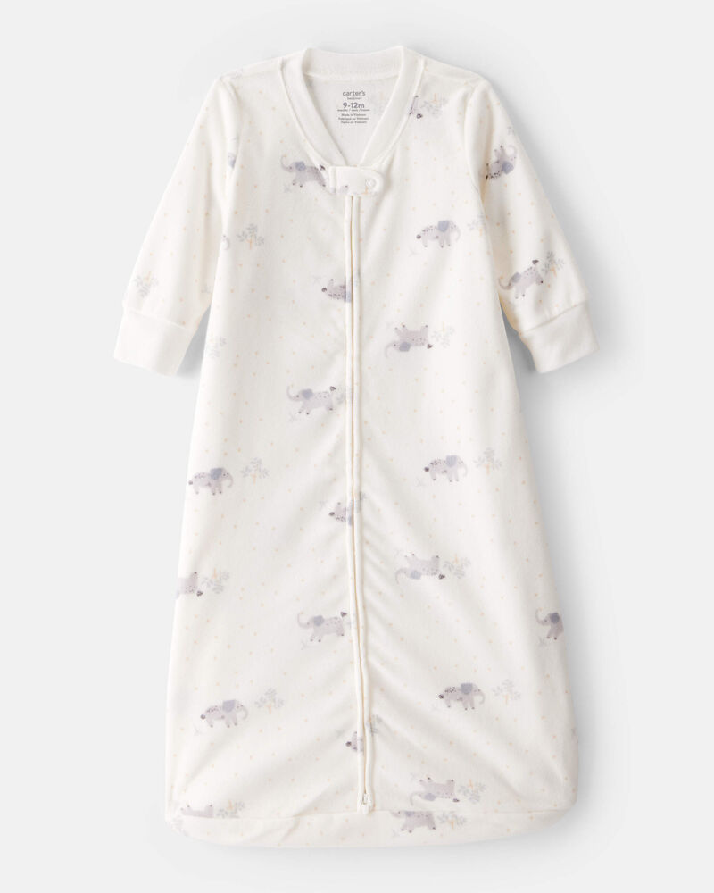 Baby Elephant Print Long-Sleeve Wearable Blanket - White, image 1 of 4 slides