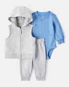 Baby Boy 3-Piece Helicopter Print Long-Sleeve Tee & Pant Set - Grey, image 1 of 3 slides