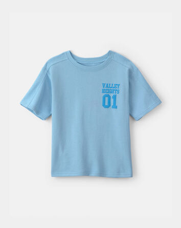 Gar&ccedil;ons - T-shirt en jersey bouclette, style universitaire - Bleu, 