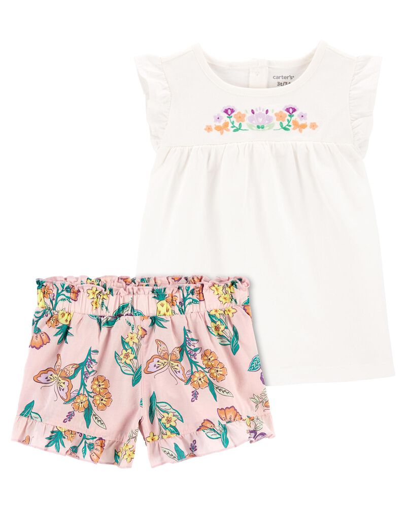 Toddler 2-Piece Floral Flutter Top & Poplin Shorts Set
, image 1 of 5 slides