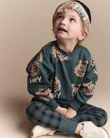 Toddler Hey, Tiger Dolman-Sleeve Sweatshirt - Green, 