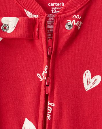 Baby Valentine's Day Heart 100% Cotton Loose Fit 2-Way Zip Footie 1-Piece Pyjamas - Red, 
