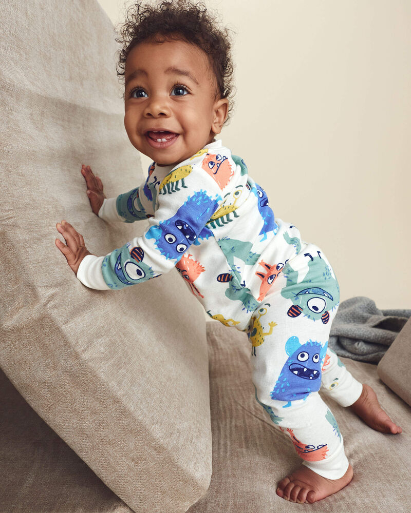 B&eacute;b&eacute; gar&ccedil;on - Pyjama ajust&eacute; 4 pi&egrave;ces en 100 % coton &agrave; motif monstre &ndash; Sarcelle/Cr&egrave;me, image 3 sur 6 diapositives