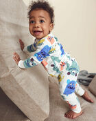 B&eacute;b&eacute; gar&ccedil;on - Pyjama ajust&eacute; 4 pi&egrave;ces en 100 % coton &agrave; motif monstre &ndash; Sarcelle/Cr&egrave;me, image 3 sur 6 diapositives