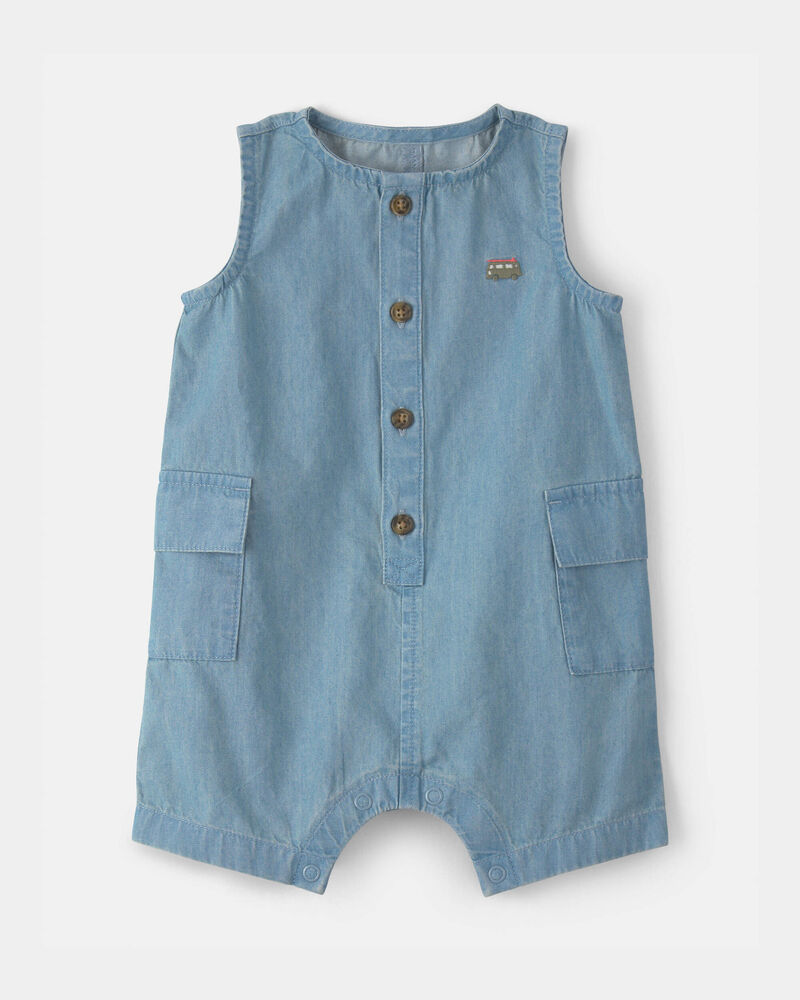 Baby Beach Cruiser Chambray Sleeveless Romper - Blue, image 1 of 4 slides
