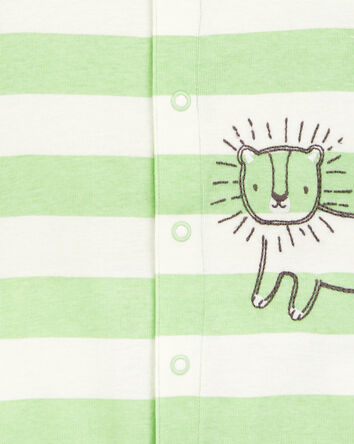 Baby Lion Striped Short-Sleeve Romper -Green, 