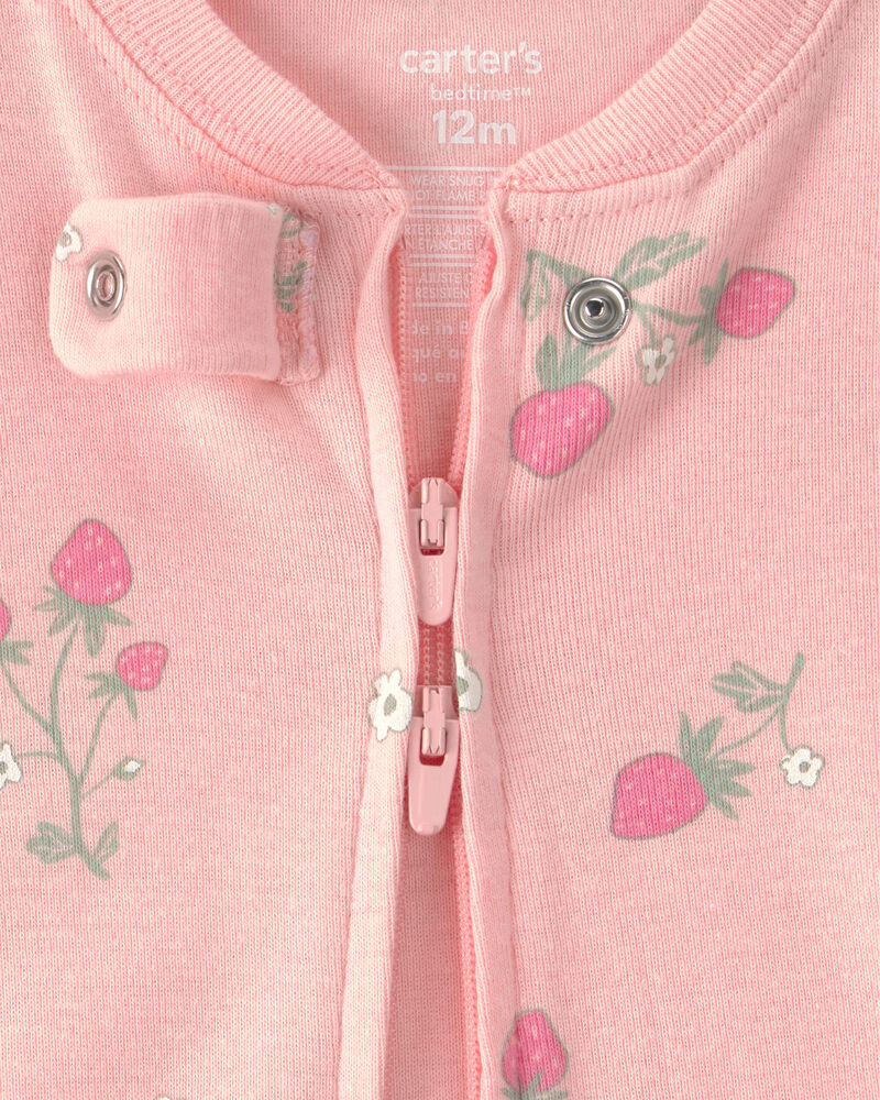 B&eacute;b&eacute; fille - Emballage 2 pyjamas ajust&eacute;s 1 pi&egrave;ce, fleurs et fraises - Rose, image 3 sur 5 diapositives