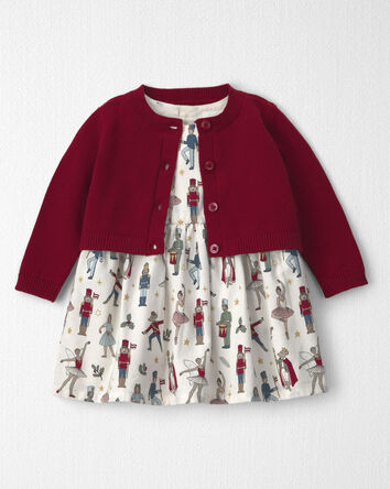 B&eacute;b&eacute; fille - Ensemble 2 pi&egrave;ces robe et cardigan de coton biologique &agrave; motif casse-noisette, 