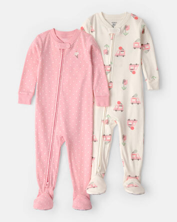 Baby Girl 2-Pack Ice Cream Truck 100% Cotton Snug Fit 1-Piece pyjama - Pink/Ivory, 