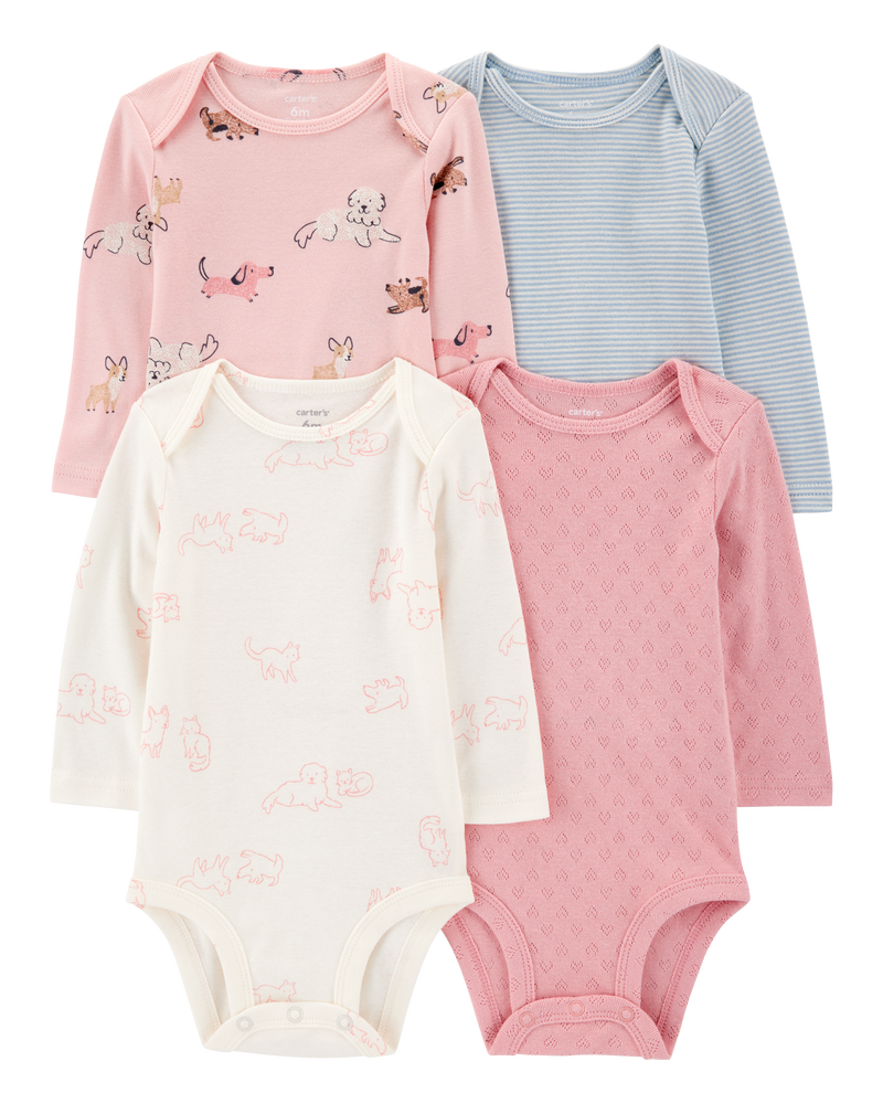 Baby Girl 4-Pack Puppy Long Sleeve Bodysuits, image 1 of 6 slides