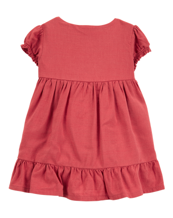 Baby Short-Sleeve Linen Look-alike Tiered Dress - Red, 