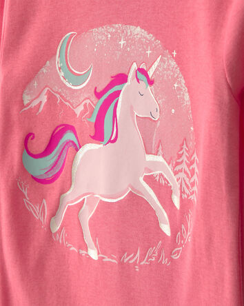 Toddler Girl 4-Piece Unicorn 100% Cotton Snug Fit Pyjama Set - Coral/Pink, 