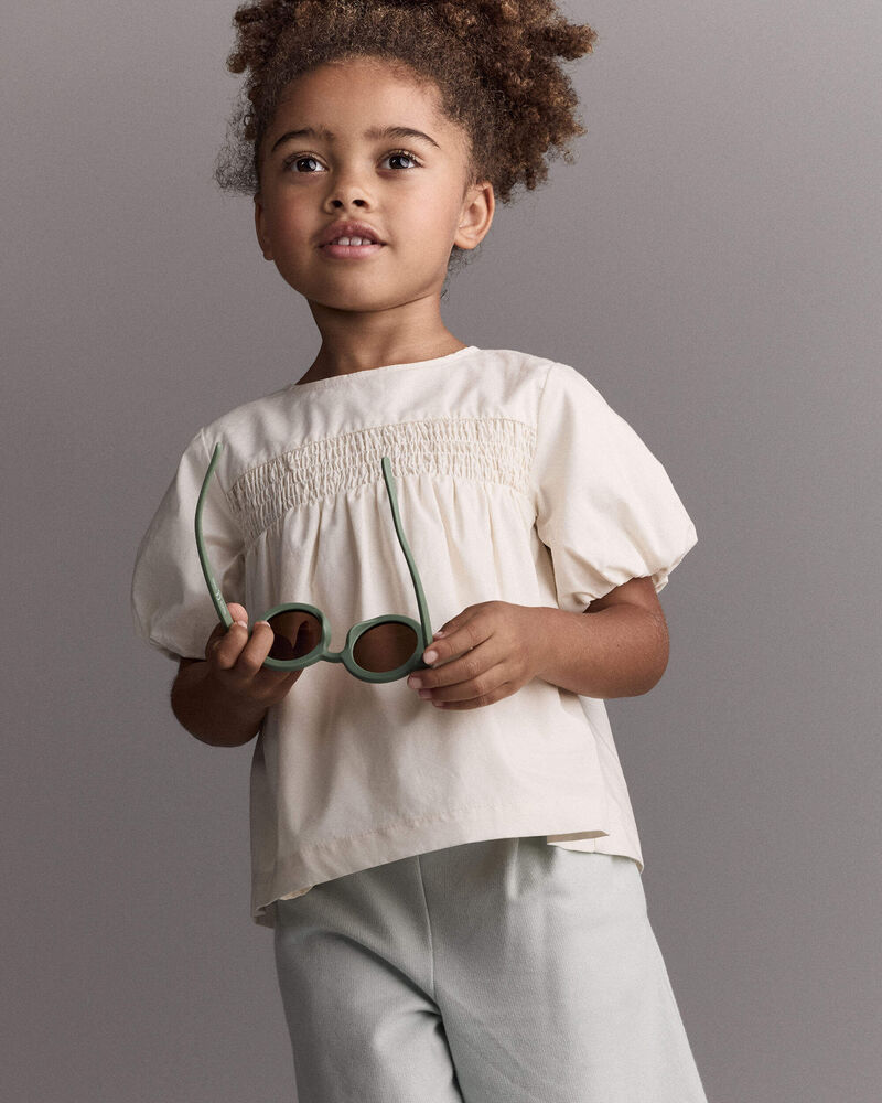 Toddler Girl Smocked Bubble Sleeve Top - Cream, image 1 of 6 slides