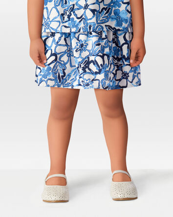 Tout-petit Jupe-short à enfiler en imitation de lin à fleurs - Bleu, 