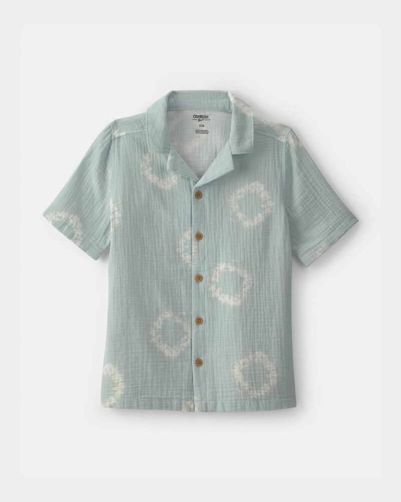 Gar&ccedil;ons - Chemise boutonn&eacute;e en gaze &agrave; manches courtes teinte sur n&oelig;uds - Vert, image 1 sur 2 diapositives