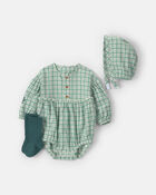 Baby Girl 3-Piece Flannel Long-Sleeve Bubble Set - Green, image 1 of 7 slides
