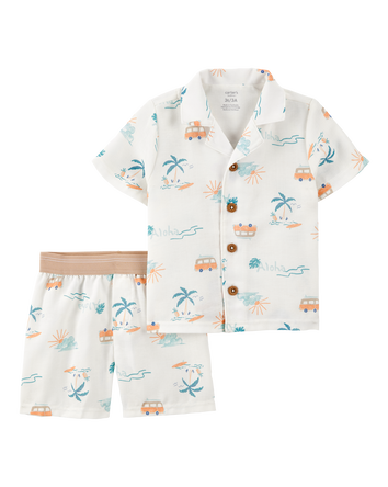 Toddler Tropical Print Loose Fit 2-Piece Pyjamas - White, 