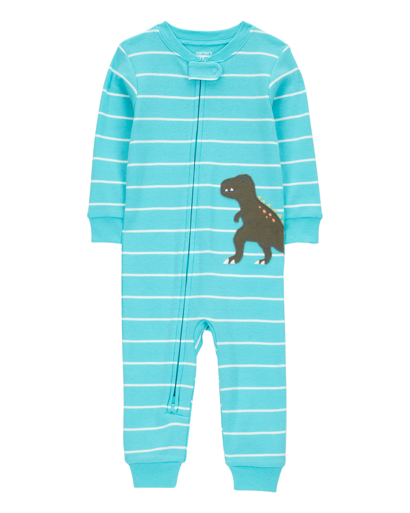 Baby 1-Piece Striped Dinosaur 100% Snug Fit Cotton Footless Pyjamas, image 1 of 3 slides