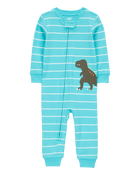 Baby 1-Piece Striped Dinosaur 100% Snug Fit Cotton Footless Pyjamas, image 1 of 3 slides