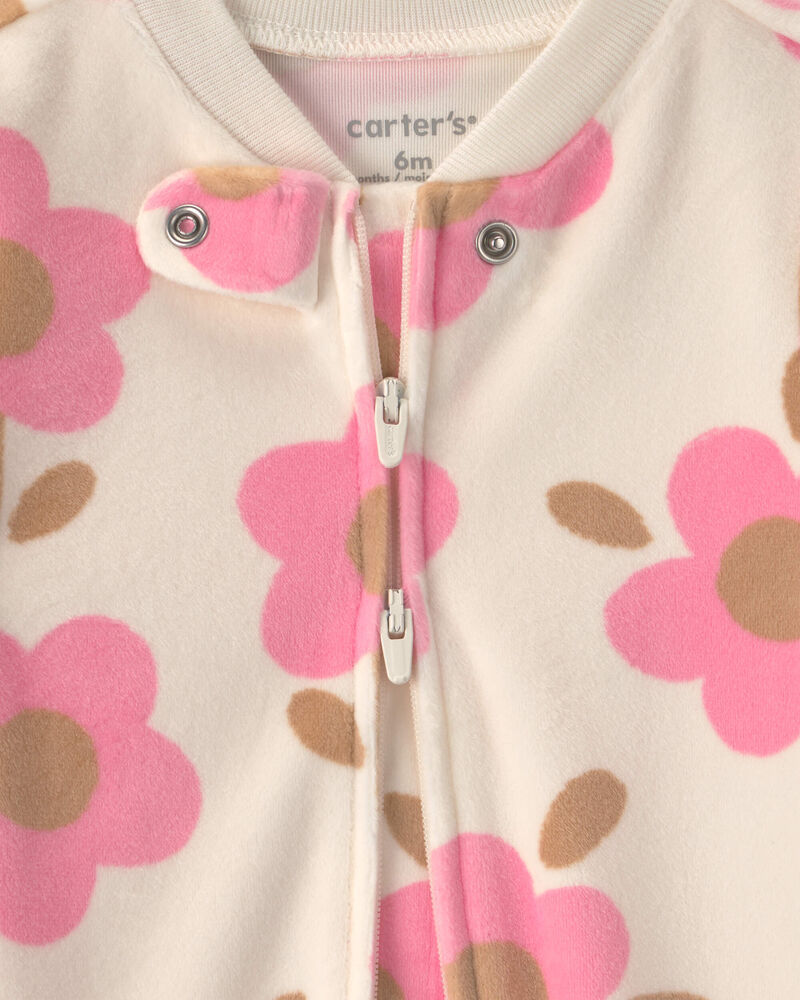 Baby Girl Floral Fleece 2-Way Zip Sleeper  - Cream, image 3 of 5 slides