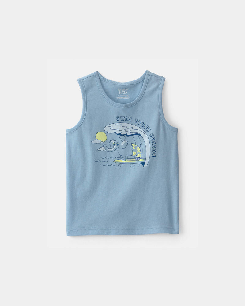 Toddler Surfing Elephant Graphic Tank - Blue, image 1 of 3 slides