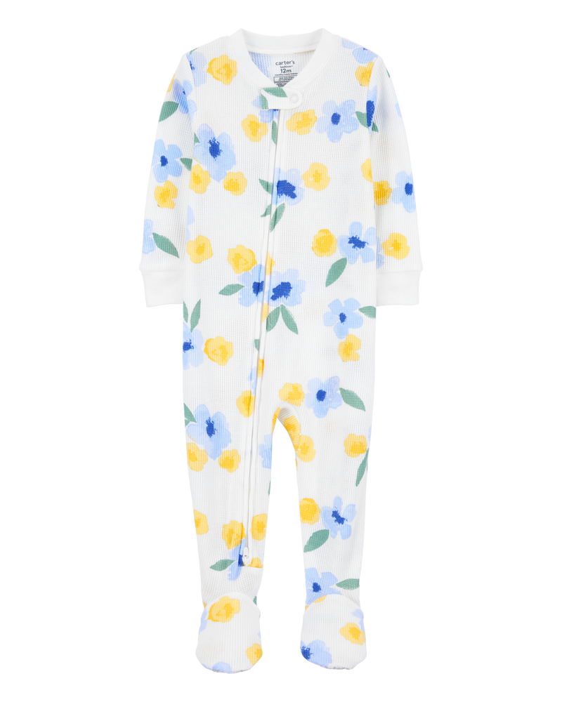 Baby Floral Waffle Knit Footie 1-Piece Pyjamas, image 1 of 4 slides