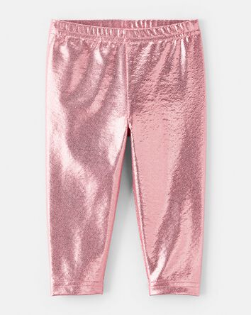 B&eacute;b&eacute; fille - Legging extensible aspect m&eacute;tallique facile &agrave; enfiler &ndash; Rose, 