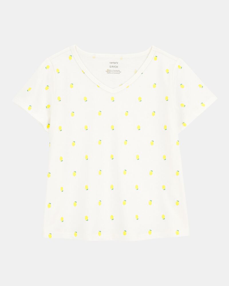 Kid Lemon Print Short-Sleeve Fashion Top - Ivory, image 1 of 3 slides