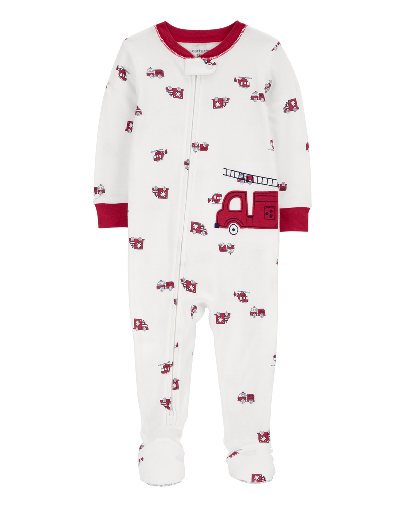 Toddler 1-Piece Firetruck 100% Snug Fit Cotton Footie Pyjamas, image 1 of 4 slides