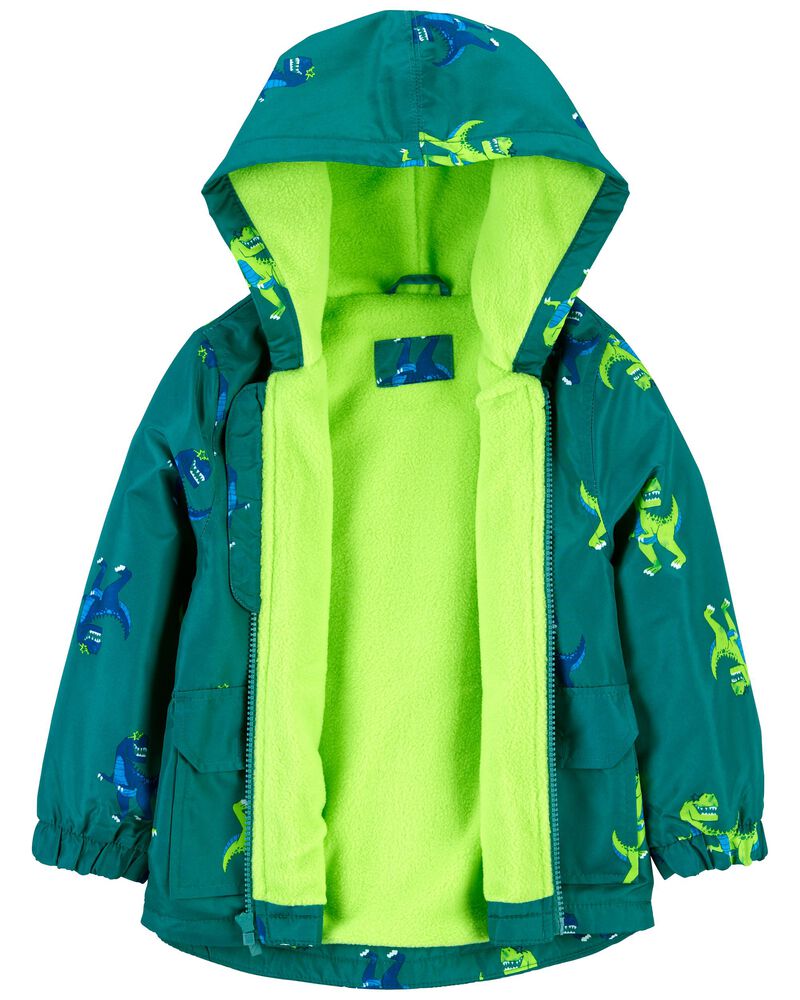 Baby Fleece Lined Dino Rain Jacket, image 2 of 3 slides