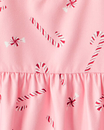 Girls 2-Piece Pink Peppermints Long-Sleeve Loose Fit Night Gown & Matching Doll Gown - Pink, 