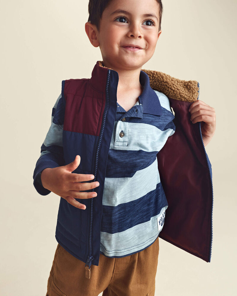 Toddler Boy Color Block Teddy Fleece Vest - Navy Blue/Burgundy, image 4 of 6 slides