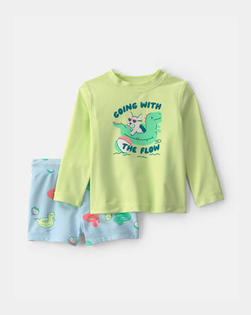 Baby Boy 2-Piece Dinosaur Rashguard Swimsuit Set - Green, 