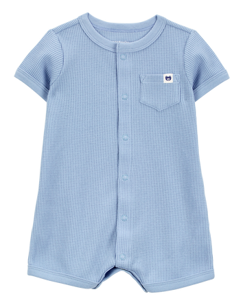Baby Waffle Knit Short-Sleeve Romper - Blue, 