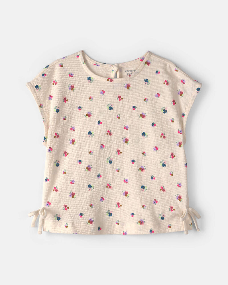Girls Floral Short-Sleeve Top - Cream, image 1 of 3 slides
