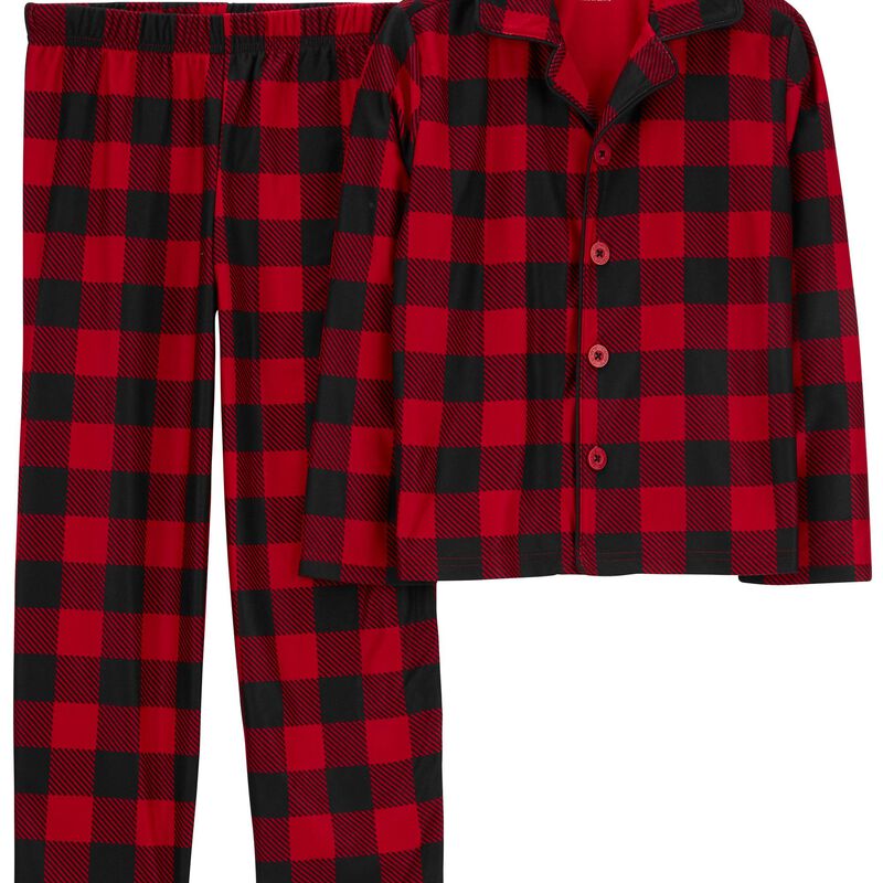Red 2-Piece Buffalo Check Fleece Coat-Style Pyjamas