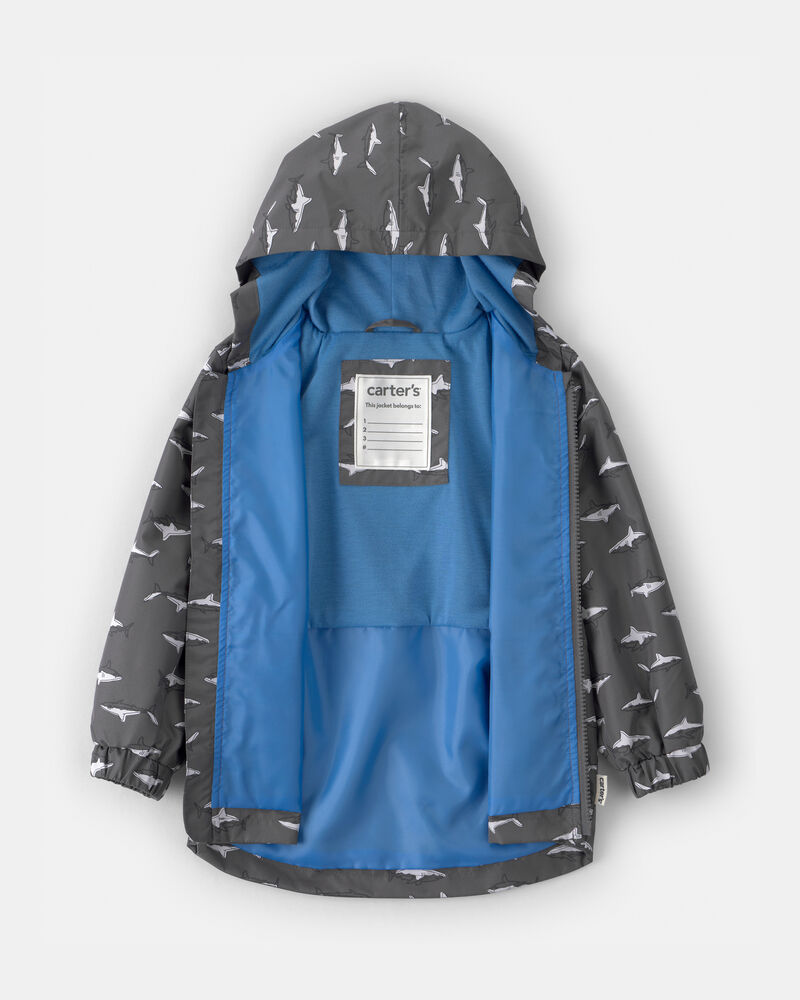Toddler Boy Slate Shark Rain Jacket- Black, image 2 of 3 slides